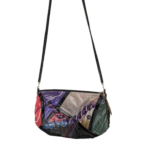 Vintage Carlo Fiori Italy Snakeskin Patchwork Leather Shoulder Bag Crossbody 80s - Picture 2 of 12